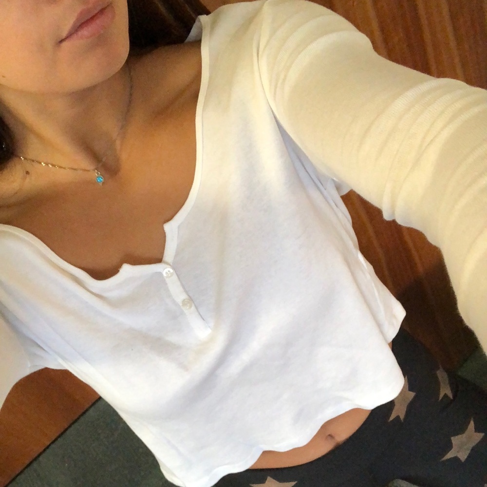 Topshop White Cropped long sleeve T-shirt
